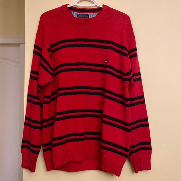 Tommy Hilfiger men's red stripes sweater - Picture 1 of 6